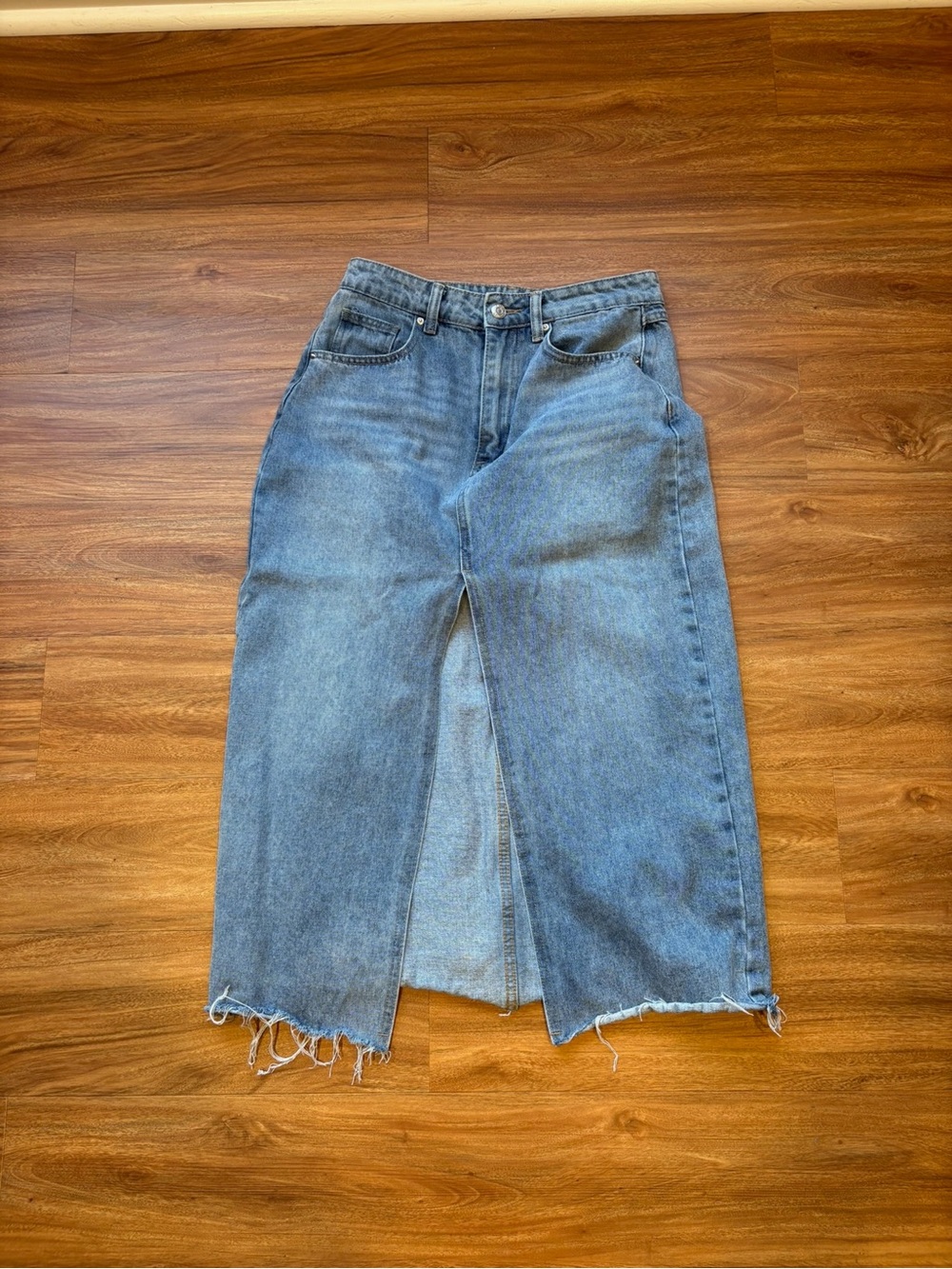 SHEIN Blue Straight‑Leg Denim Midi Skirt